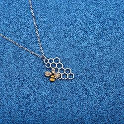 WUSUANED Cute Bee Necklace Bumblebee Pendant Necklace Honeycomb Jewelry with Honey Bee Charm Gift for Women Teen Bee Lover