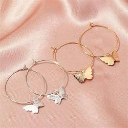 2 Pairs Elegant Scrub Butterfly Hoop Earrings Gold Silver Butterfly Dangle Earrings Bohemian Charm Animal Butterfly Huggie Drop Earrings Hoop Earrings for Women Girl Jewelry