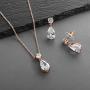 Mariell 14K Rose Gold Plated CZ Teardrop Bridal Necklace and Earring Set for Weddings, Bridesmaids & Prom