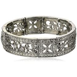 1928 Jewelry Vintage Lace Crystal Filigree Stretch Bracelet