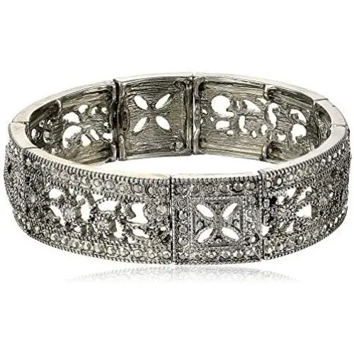 1928 Jewelry Vintage Lace Crystal Filigree Stretch Bracelet 1928 Jewelry Vintage Lace Crystal Filigree Stretch Bracelet