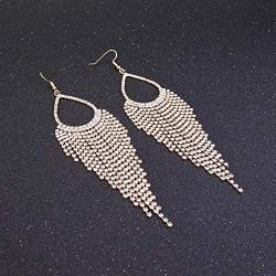 Mlouye Love Heart Long Statement Tassel Earrings Crystal