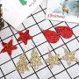 URATOT 12 Pairs Christmas Glitter Faux Leather Earrings for Women Girls Christmas Tree Star Drop Earrings Teardrop Long Dangle Earrings with Red Velvet Storage Bag for Xmas Jewelry Accessory
