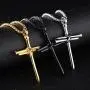 AILUOR Vintage Nail Cross Charm Pendant Necklace, Mens Stainless Steel Christian Chain Jewelry Polished