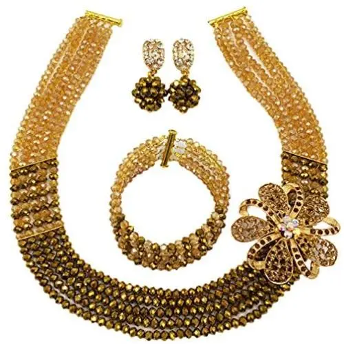 laanc Womens Girls Necklace Bracelet 5 Rows Gold AB and Colorful Crystal Beads African Jewelry Sets laanc Womens Girls Necklace Bracelet 5 Rows Gold AB and Colorful Crystal Beads African Jewelry Sets