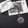 Necklaces for Women Long Statement Silver Pendant Necklace with Leather Rope