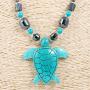 BlueRica Large Turquoise Sea Turtle Pendant on Hematite Beads Necklace