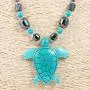 BlueRica Large Turquoise Sea Turtle Pendant on Hematite Beads Necklace BlueRica Large Turquoise Sea Turtle Pendant on Hematite Beads Necklace