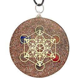 Orgone Pendant Necklace, EMF Protection, Powerful Energy Generator, Metatrons Cube Merkaba 7 Chakras Crystals Stones Orgone Pendant, Orgonite Pendant for Healing, Reiki,Protection,Powerful