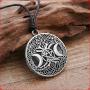 MIXIA Celttic Knot Triple Moon Pentagram Pentacle Star Wicca Pendant Necklace Round Pagan Jewelry