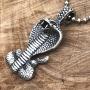 Snake Jewelry King Cobra Egyptian Uraeus Elapidae Naja haje Wadjet Serpent Viper Hidden-Wisdom Protection Amulet Pewter Mens Womens Pendant Necklace Charm for men women unisex w Silver Ball Chain
