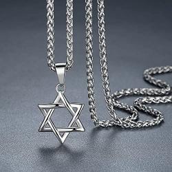 Stainless Steel Star of David Pendant Necklace, Unisex, 24'' Link Chain, hhp010