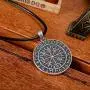 HAQUIL Viking Jewelry Viking Compass Vegvisir Pendant Necklace with Leather Cord for Men and Women HAQUIL Viking Jewelry Viking Compass Vegvisir Pendant Necklace with Leather Cord for Men and Women