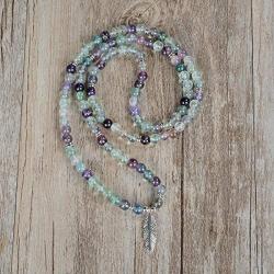 oasymala Feather Charm Zen Dear Mala Beads Yoga Inspirational Necklace 108 Durable Self Discovery Mala Prayer Beads Wrap Bracelet