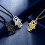 Beautlace Hamsa Hand of Fatima Necklace Silver/18K Gold/Black Gun Plated Star of David Hexagon Pendant with Cubic Zirconia Jewelry for Men and Women KP0051