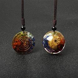 7 Chakra Natural Spiral Healing Crystal Necklace, Resin Ammonite Fossil Energy Stone Pendant, Adjustable Necklace Spiritual Jewelry Gift for Women Men