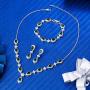EleQueen Womens Silver-Tone Cubic Zirconia Teardrop Flower Bridal V-Necklace Sets Tennis Bracelet Dangle Earrings for Wedding Bridesmaids