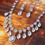 EVER FAITH Womens CZ Elegant Water Drop Dangle Necklace Earrings Set Silver-Tone
