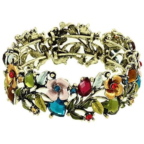 Falari Vintage Flower Bracelet Bangle Crystal Beads Hand-Painted