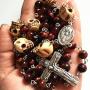 elegantmedical HANDMADE Tiger Eye Bead Bone Skull Rosary CRUCIFIX CATHOLIC NECKLACE ITALY CROSS