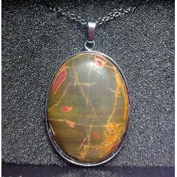 1 Pcs 2 Beautiful Jewelry Hand Carved Gemstone Picasso Jasper in Sliver Frame Pendant with Silver Chain Necklace 50mm (Picasso Jasper)