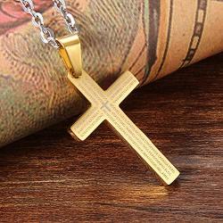 Cupimatch Mens Stainless Steel Religious Bible Lords Prayer Cross Pendant Necklace, 22'' Chain