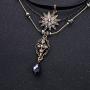 QEPOL Multilayer Fashion Vintage Hademade Women Multilayer Necklace Star Teardrop Chain & Leather Choker Necklace Layer for Women Jewelry
