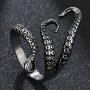 Weelovee 316L Titanium Steel Punk Antique Octopus Ring for Mens Women Adjustable Size Design Jewelry Set Unisex Silver