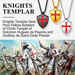 Richsteel Medieval Knights Templar Seal Medallion Saint-Omer Pewter/Cross Shield Necklace for Men Women Stainless Steel/18K Gold Plated/Black Amulet Jewelry(Send Gift Box)