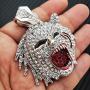 Hip Hop Half Man Half Beast Pendant & 18'' Full Iced Cuban Choker Chain Necklace