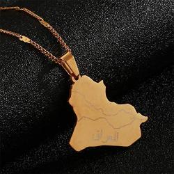 Yidan Stainless Steel Iraq Map Pendant Necklace Gold Color Jewelry Map of Iraq Necklaces