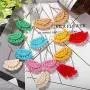 Bohemian Colorful Tassel Dangle Earrings Ethnic Fan Shape Fringe Statement Drop Earring Women Girls Boho Vacation Semi-circle Jewelry