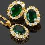 RIZILIA BLOSSOM Jewelry Set Pendant with 18'' Chain & Stud Earrings Oval Cut CZ [3 Colors available] in Yellow Gold Plated, Simple Modern Elegant
