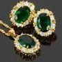 RIZILIA BLOSSOM Jewelry Set Pendant with 18'' Chain & Stud Earrings Oval Cut CZ [3 Colors available] in Yellow Gold Plated, Simple Modern Elegant