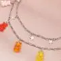 Denifery Colorful Gummy Little Bear Hook Design Chain Layered Star Pendant Dangle Necklace Choker Colorful Cartoon Resin Candy Cute Jewelry Set for Women Girls