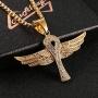 Asalways Stainless Steel Gold-Plated Coptic Ankh Cross Necklace Ancient Egypt Cross Angel Wing Pendant