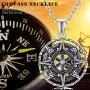 Compass Necklace For Women, Silver Pendant With Zirconia, Mayan Calendar Jewelry Charm Compass Necklace For Women, Silver Pendant With Zirconia, Mayan Calendar Jewelry Charm