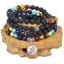 PWMENLK Lava Beads,Mala Prayer Beads OM Buddha Pendant 7 Chakra Tibetan Buddhist Healing Lava Rock Gemstone Meditation Wrap Necklace Bracelet(Lava,OM Buddha)