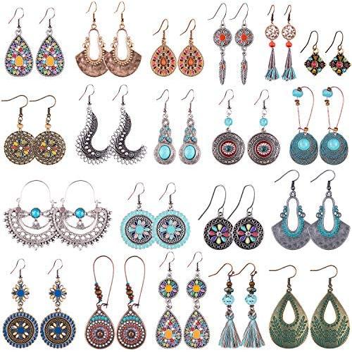 Duufin 15 Pairs Boho Earrings Vintage Bohemian Earrings Drop Dangle Earring Statement Earring Set with a Box for Women and Girls