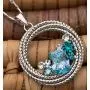 Leafael ''Ocean Wave Crystal Necklace Aquamarine Blue Green Multi Stone Circle Pendant Womens Jewelry, Silver Tone, 18''+2 Leafael ''Ocean Wave Crystal Necklace Aquamarine Blue Green Multi Stone Circle Pendant Womens Jewelry, Silver Tone, 18''+2