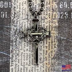 Nail Cross Crown of Thorns Dark Finish Necklace on Dark Ball Chain