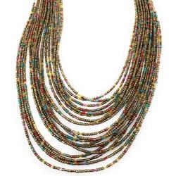 Bohemia Style 20 Layers Bib Statement Collar Glass Beaded Choker Necklace Fashion Jewelry For Women (Gold)