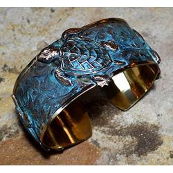 Elaine Coyne Classic Sea Turtle Cuff Bracelet - Verdigris Patina Brass