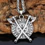 GuoShuang Men Viking Stainless Steel Wolf Axe Rune Helm of Awe Wolf Necklace