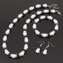Avalaya White & Royal Blue Imitation Pearl Bead with Diamante Ring Necklace, Bracelet & Earrings Set (Silver Tone Metal) - 44cm L/ 4cm Ext