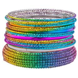 LUX ACCESSORIES Multicolored Colorful Rainbow Fashion Bangles Set of 18 Pieces