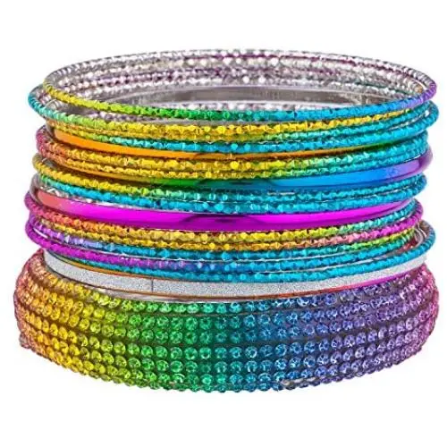 LUX ACCESSORIES Multicolored Colorful Rainbow Fashion Bangles Set of 18 Pieces LUX ACCESSORIES Multicolored Colorful Rainbow Fashion Bangles Set of 18 Pieces