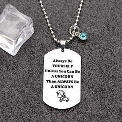CAROMAY Unicorn Pendant Necklace Dog Tag Inspirational Ball Neck Lace Lucky Birthstone Jewerly Always Be Yourself