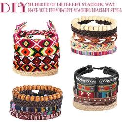 Thunaraz 20Pcs Braided Bracelets for Men Women Ethnic Tribal Bracelets Boho Hemp String Strand Bracelet
