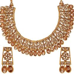 Efulgenz Indian Bollywood Traditional Crystal Pearl Wedding Temple Choker Necklace Earrings Maang Tikka Jewelry Set